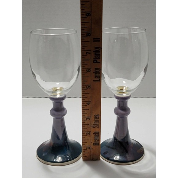 Lot Of 2 Kent Follette Pottery Wine/Champagne Glass With Pottery Stem Signed - Picture 3 of 12